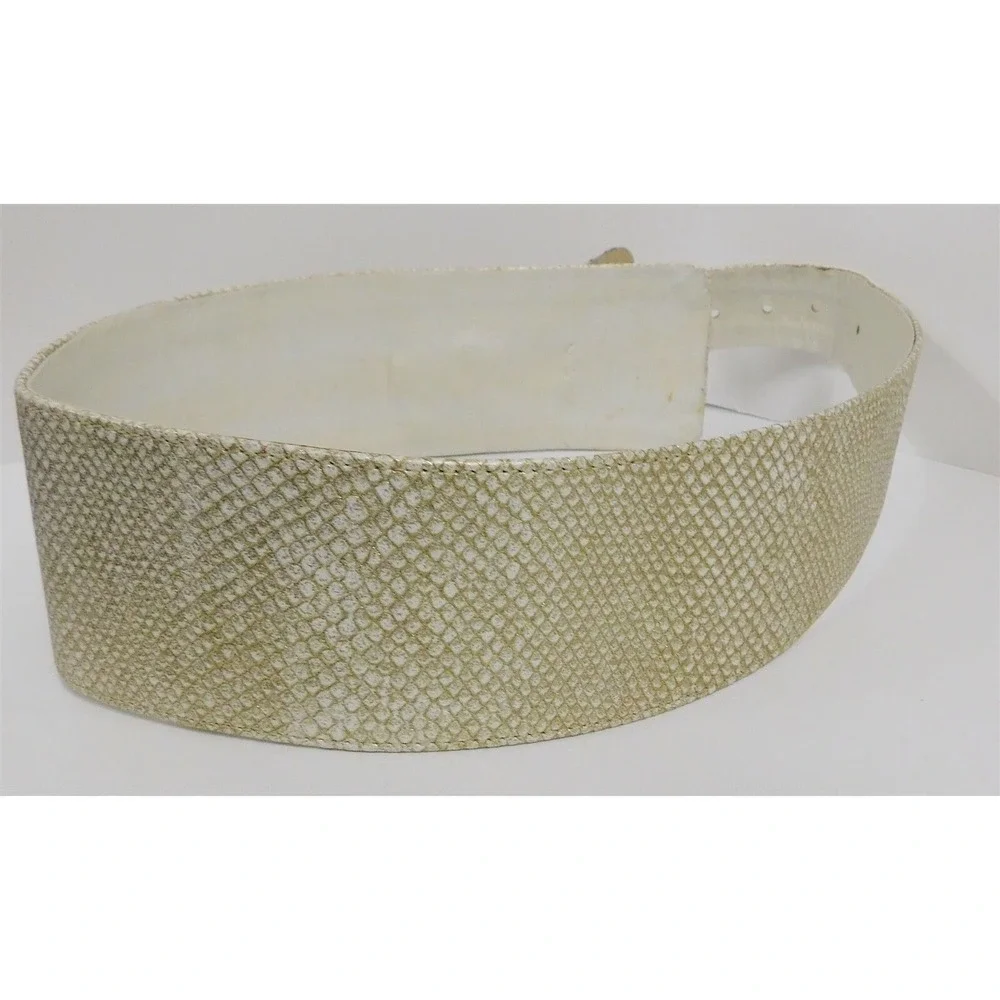 Leatherock White‎ Gold Leather Wide Belt with Jeweled Buckle M